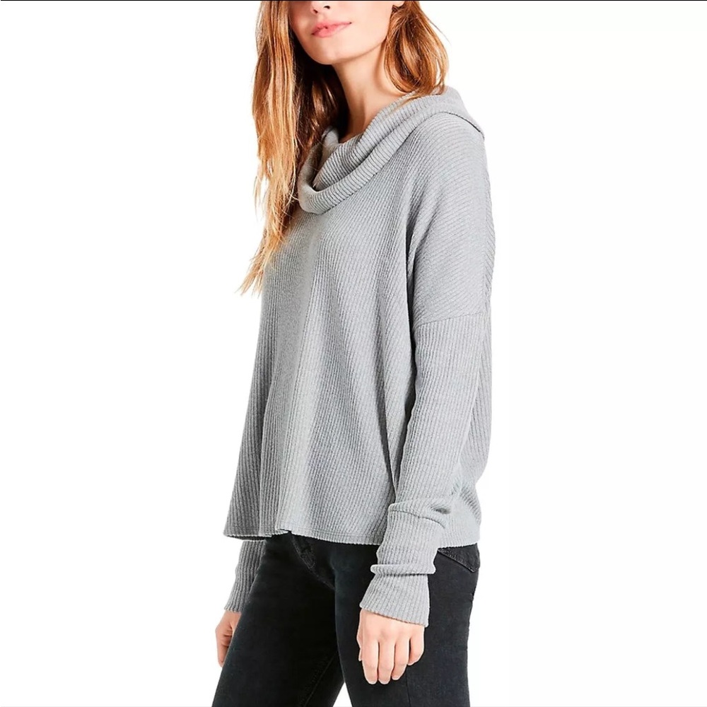 Lucky Brand Sweater Womens Medium Gray Tulip Hem Stretch Cowl Neck Pullover Top